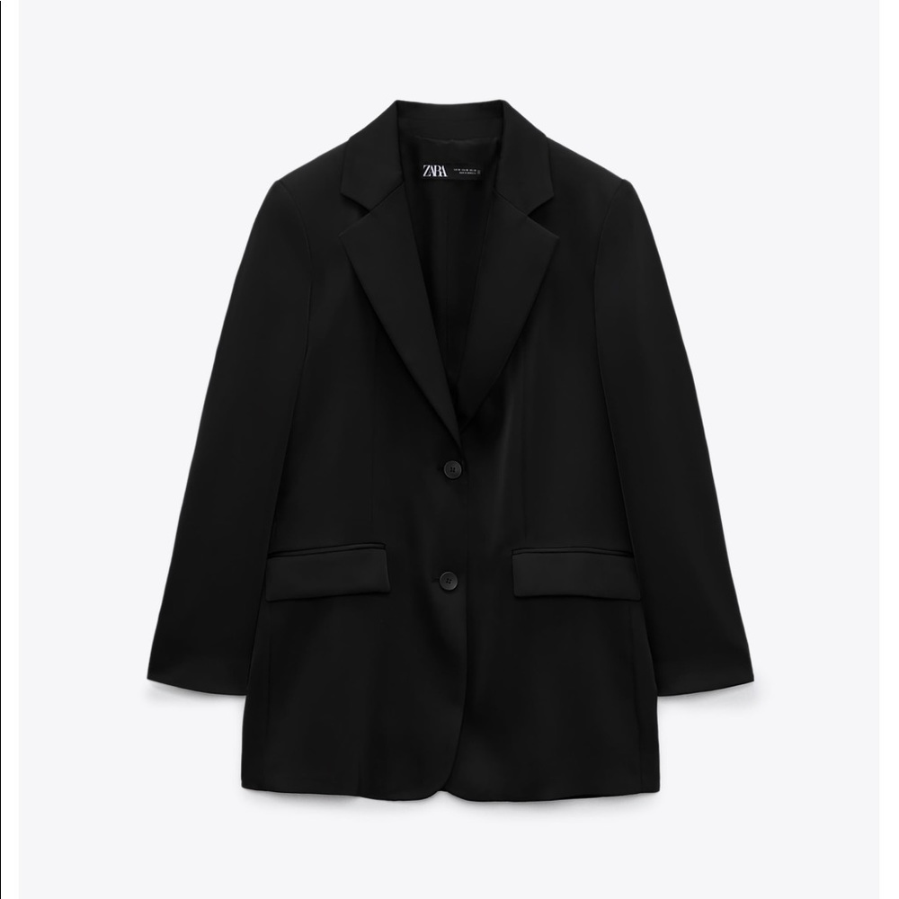 NWT Zara Oversize Black Satin Blazer